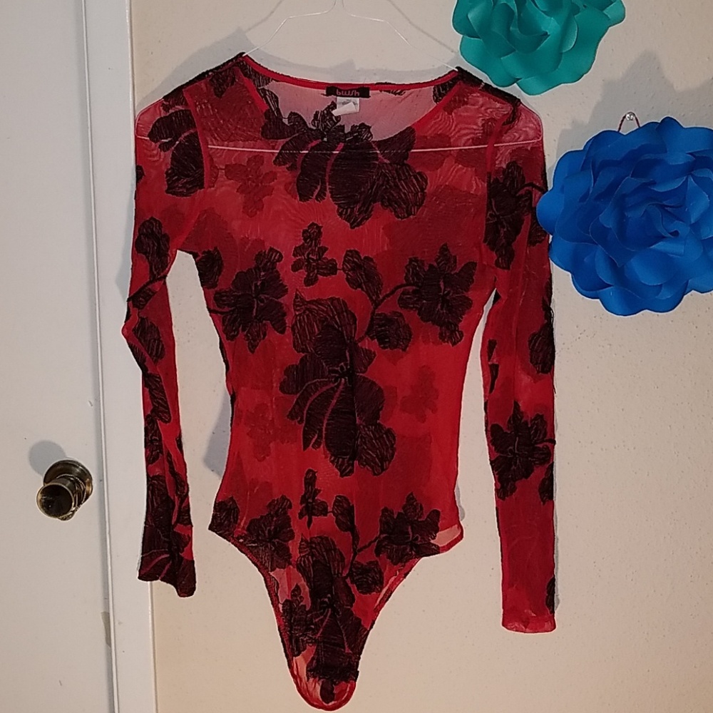 Red and black mesh top